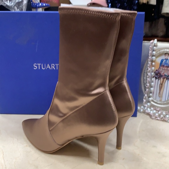 Stuart Weitzman Shoes - STUART WEITZMAN SATIN STRETCHY BOOTS IN OLD ROSE MADE IN SPAIN